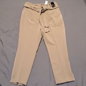 Paperbag Bow Tie Front Ankle Pants Khaki Tan
